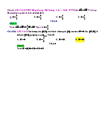 Trắc nghiệm Hình học Lớp 11 tách từ đề thi thử THPT Quốc gia - Chương 1 - Chủ đề 7: Phép vị tự - Câu hỏi chưa phân dạng - Mức độ 1 - Năm học 2017-2018 (Có đáp án)