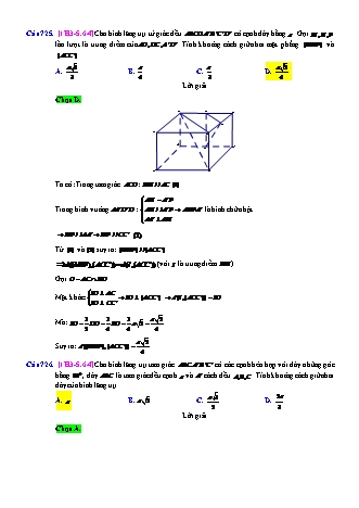 Trắc nghiệm Hình học Lớp 11 tách từ đề thi thử THPT Quốc gia - Chương 3 - Chủ đề 5: Khoảng cách - Dạng 6: Hai đường chéo nhau (vẽ đoạn vuông góc chung) - Mức độ 4 - Năm học 2017-2018 (Có đáp án)