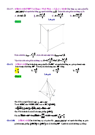 Trắc nghiệm Hình học Lớp 11 tách từ đề thi thử THPT Quốc gia - Chương 3 - Chủ đề 4: Hai mặt phẳng vuông góc - Dạng 16: Các tính toán độ dài hình học - Năm học 2017-2018 (Có đáp án)