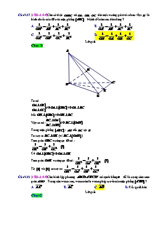 Trắc nghiệm Hình học Lớp 11 tách từ đề thi thử THPT Quốc gia - Chương 3 - Chủ đề 3: Đường thẳng vuông góc mặt phẳng - Dạng 4: Quan hệ vuông góc trong hình chóp L1 (đáy tam giác, vuông cạnh bên) - Mức độ 4 - Năm học 2017-2018 (Có đáp án)