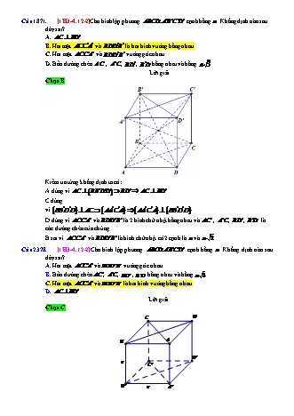Trắc nghiệm Hình học Lớp 11 tách từ đề thi thử THPT Quốc gia - Chương 3 - Chủ đề 4: Hai mặt phẳng vuông góc - Dạng 12: Quan hệ vuông góc trong hình hộp chữ nhật, hình lập phương - Mức độ 2 - Năm học 2017-2018 (Có đáp án)