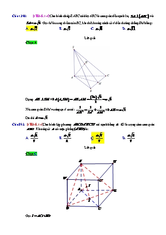Trắc nghiệm Hình học Lớp 11 tách từ đề thi thử THPT Quốc gia - Chương 3 - Chủ đề 5: Khoảng cách - Dạng 1: Từ 1 điểm đến 1 đường thẳng - Mức độ 1 - Năm học 2017-2018 (Có đáp án)