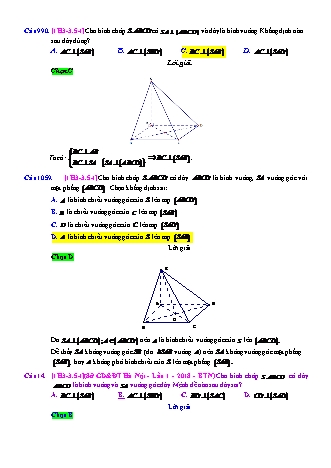 Trắc nghiệm Hình học Lớp 11 tách từ đề thi thử THPT Quốc gia - Chương 3 - Chủ đề 3: Đường thẳng vuông góc mặt phẳng - Dạng 5: Quan hệ vuông góc trong hình chóp L2 (đáy hình chữ nhật, vuông cạnh bên) - Mức độ 1 - Năm học 2017-2018 (Có đáp án)