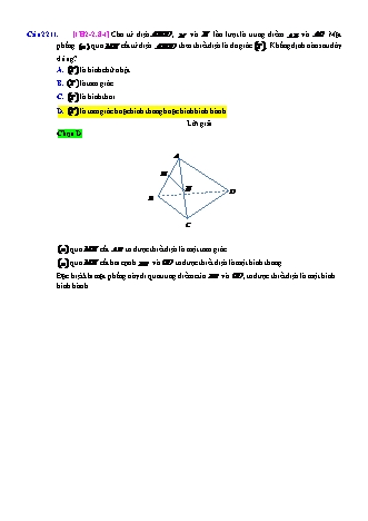 Trắc nghiệm Hình học Lớp 11 tách từ đề thi thử THPT Quốc gia - Chương 2 - Chủ đề 2: Hai đường thẳng chéo nhau và song song - Dạng 8: Tìm thiết diện (với d song song d’) - Mức độ 1 - Năm học 2017-2018 (Có đáp án)