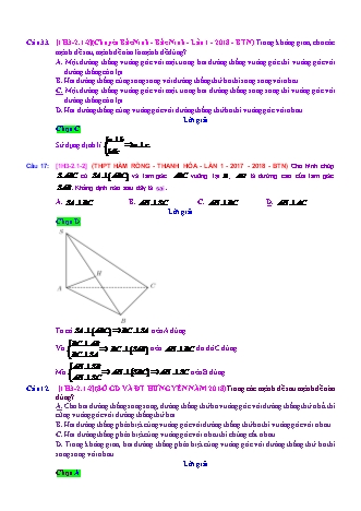 Trắc nghiệm Hình học Lớp 11 tách từ đề thi thử THPT Quốc gia - Chương 3 - Chủ đề 2: Hai đường thẳng vuông góc - Dạng 1: Câu hỏi lý thuyết - Mức độ 2 - Năm học 2017-2018 (Có đáp án)
