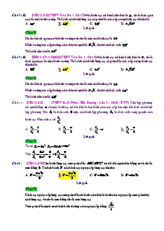 Trắc nghiệm Hình học Lớp 12 tách từ đề thi thử THPT Quốc gia - Chương 2 - Chủ đề 2: Khối trụ - Dạng 5: Hình trụ nội tiếp, ngoại tiếp khối lăng trụ - Mức độ 2 - Năm học 2017-2018 (Có đáp án)