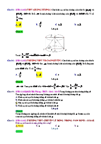 Trắc nghiệm Hình học Lớp 12 tách từ đề thi thử THPT Quốc gia - Chương 2 - Chủ đề 2: Khối trụ - Câu hỏi chưa phân dạng - Mức độ 2 - Năm học 2017-2018 (Có đáp án)