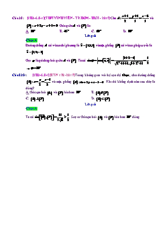 Trắc nghiệm Hình học Lớp 12 tách từ đề thi thử THPT Quốc gia - Chương 3 - Chủ đề 6: Toán tổng hợp về phương pháp tọa độ không gian - Dạng 8: Góc giữa đường thẳng và mặt phẳng - Mức độ 1 - Năm học 2017-2018 (Có đáp án)
