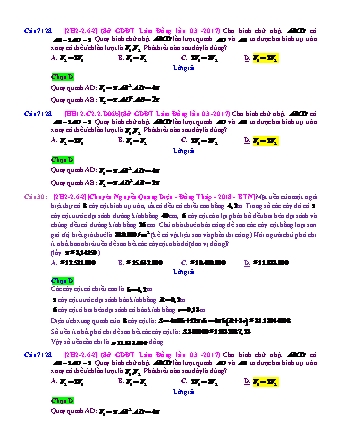 Trắc nghiệm Hình học Lớp 12 tách từ đề thi thử THPT Quốc gia - Chương 2 - Chủ đề 2: Khối trụ - Dạng 6: Toán max, min liên quan khối trụ - Mức độ 2 - Năm học 2017-2018 (Có đáp án)