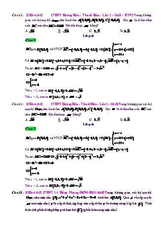 Trắc nghiệm Hình học Lớp 12 tách từ đề thi thử THPT Quốc gia - Chương 3 - Chủ đề 6: Toán tổng hợp về phương pháp tọa độ không gian - Câu hỏi chưa phân dạng - Mức độ 2 - Năm học 2017-2018 (Có đáp án)