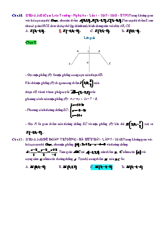 Trắc nghiệm Hình học Lớp 12 tách từ đề thi thử THPT Quốc gia - Chương 3 - Chủ đề 3: Phương trình mặt phẳng (chưa học PTĐT) - Dạng 3: Phương trình mặt phẳng qua 1 điểm, dễ tìm VTPT (không dùng tích có hướng) - Mức độ 3 - Năm học 2017-2018 (Có đáp án)