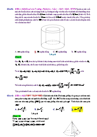 Trắc nghiệm Hình học Lớp 12 tách từ đề thi thử THPT Quốc gia - Chương 2 - Chủ đề 1: Hình nón, khối nón - Dạng 4: Bài toán liên quan thiết diện với khối nón - Mức độ 3 - Năm học 2017-2018 (Có đáp án)