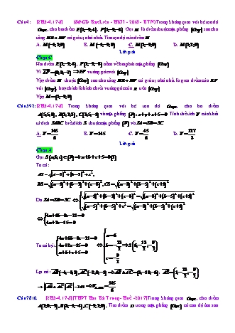 Trắc nghiệm Hình học Lớp 12 tách từ đề thi thử THPT Quốc gia - Chương 3 - Chủ đề 4: Phương trình mặt phẳng (có sử dụng PTĐT) - Dạng 17: Điểm thuộc mặt phẳng thỏa điều kiện - Mức độ 3 - Năm học 2017-2018 (Có đáp án)