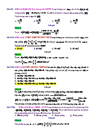 Trắc nghiệm Hình học Lớp 12 tách từ đề thi thử THPT Quốc gia - Chương 3 - Chủ đề 3: Phương trình mặt phẳng (chưa học phương trình đường thẳng) - Câu hỏi chưa phân dạng - Mức độ 2 - Năm học 2017-2018 (Có đáp án)