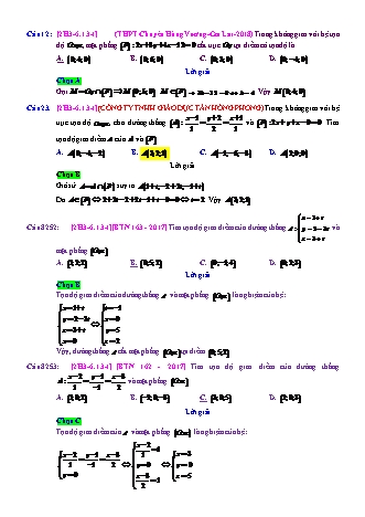 Trắc nghiệm Hình học Lớp 12 tách từ đề thi thử THPT Quốc gia - Chương 3 - Chủ đề 6: Toán tổng hợp về phương pháp tọa độ không gian - Dạng 13: Tìm giao điểm của đường thẳng và mặt phẳng - Mức độ 1 - Năm học 2017-2018 (Có đáp án)