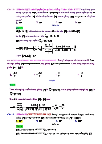 Trắc nghiệm Hình học Lớp 12 tách từ đề thi thử THPT Quốc gia - Chương 3 - Chủ đề 6: Toán tổng hợp về phương pháp tọa độ không gian - Dạng 6: Góc giữa hai mặt phẳng - Mức độ 2 - Năm học 2017-2018 (Có đáp án)