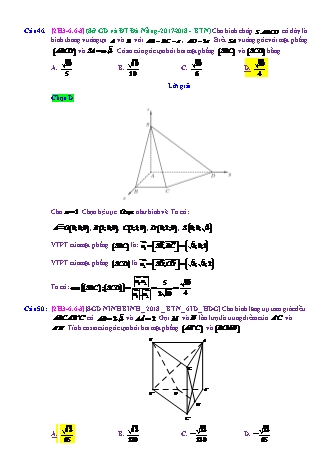 Trắc nghiệm Hình học Lớp 12 tách từ đề thi thử THPT Quốc gia - Chương 3 - Chủ đề 6: Toán tổng hợp về phương pháp tọa độ không gian - Dạng 6: Góc giữa hai mặt phẳng - Mức độ 3 - Năm học 2017-2018 (Có đáp án)
