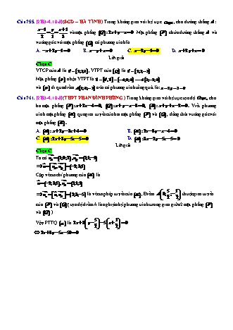 Trắc nghiệm Hình học Lớp 12 tách từ đề thi thử THPT Quốc gia - Chương 3 - Chủ đề 4: Phương trình mặt phẳng (có sử dụng PTĐT) - Dạng 10: Phương trình mặt phẳng chứa 1 đường thẳng, thỏa điều kiện với mặt phẳng - Mức độ 3 - Năm học 2017-2018 (Có đáp án)