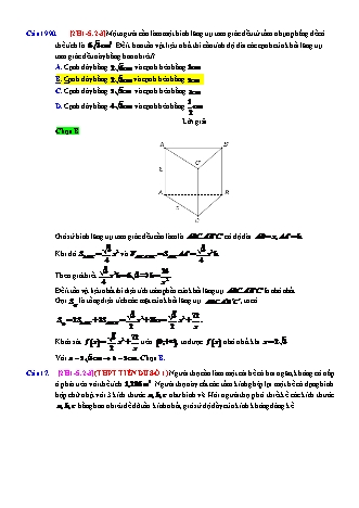 Trắc nghiệm Hình học Lớp 12 tách từ đề thi thử THPT Quốc gia - Chương 1 - Chủ đề 5: Cực trị trong hình học không gian - Dạng 2: Max, min diện tích thiết diện - Mức độ 3 - Năm học 2017-2018 (Có đáp án)