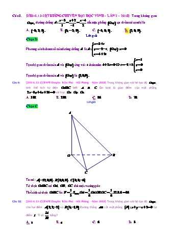 Trắc nghiệm Hình học Lớp 12 tách từ đề thi thử THPT Quốc gia - Chương 3 - Chủ đề 6: Toán tổng hợp về phương pháp tọa độ không gian - Dạng 13: Tìm giao điểm của đường thẳng và mặt phẳng - Mức độ 2 - Năm học 2017-2018 (Có đáp án)