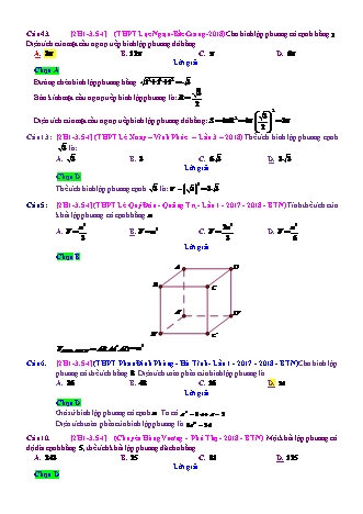 Trắc nghiệm Hình học Lớp 12 tách từ đề thi thử THPT Quốc gia - Chương 1 - Chủ đề 3: Thể tích khối lăng trụ - Dạng 5: Khối lập phương - Mức độ 1 - Năm học 2017-2018 (Có đáp án)