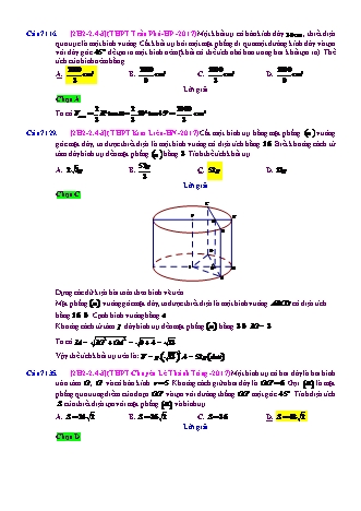Trắc nghiệm Hình học Lớp 12 tách từ đề thi thử THPT Quốc gia - Chương 2 - Chủ đề 2: Khối trụ - Dạng 4: Bài toán liên quan thiết diện - Mức độ 3 - Năm học 2017-2018 (Có đáp án)