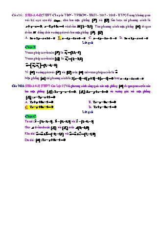 Trắc nghiệm Hình học Lớp 12 tách từ đề thi thử THPT Quốc gia - Chương 3 - Chủ đề 3: Phương trình mặt phẳng (chưa học PTĐT) - Dạng 4: Phương trình mặt phẳng qua 1 điểm, VTPT tìm bằng tích có hướng - Mức độ 3 - Năm học 2017-2018 (Có đáp án)