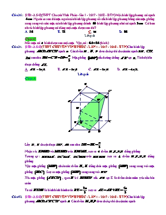 Trắc nghiệm Hình học Lớp 12 tách từ đề thi thử THPT Quốc gia - Chương 1 - Chủ đề 3: Thể tích khối lăng trụ - Dạng 5: Khối lập phương - Mức độ 2 - Năm học 2017-2018 (Có đáp án)