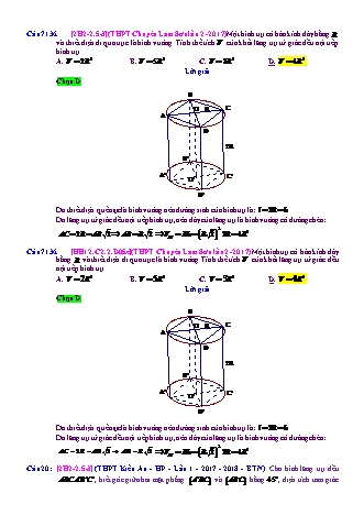 Trắc nghiệm Hình học Lớp 12 tách từ đề thi thử THPT Quốc gia - Chương 2 - Chủ đề 2: Khối trụ - Dạng 5: Hình trụ nội tiếp, ngoại tiếp khối lăng trụ - Mức độ 3 - Năm học 2017-2018 (Có đáp án)