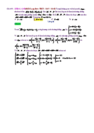 Trắc nghiệm Hình học Lớp 12 tách từ đề thi thử THPT Quốc gia - Chương 3 - Chủ đề 6: Toán tổng hợp về phương pháp tọa độ không gian - Dạng 13: Tìm giao điểm của đường thẳng và mặt phẳng - Mức độ 4 - Năm học 2017-2018 (Có đáp án)