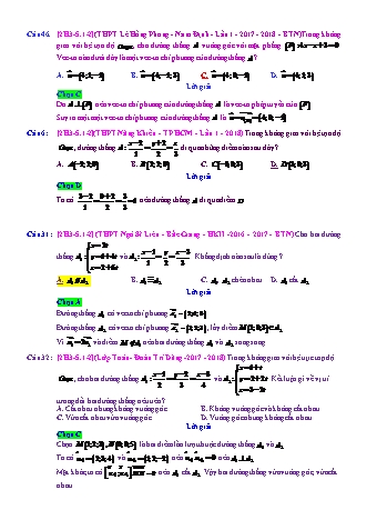 Trắc nghiệm Hình học Lớp 12 tách từ đề thi thử THPT Quốc gia - Chương 3 - Chủ đề 5: Phương trình đường thẳng - Dạng 1: Tìm VTCP, các vấn đề về lý thuyết - Mức độ 2 - Năm học 2017-2018 (Có đáp án)