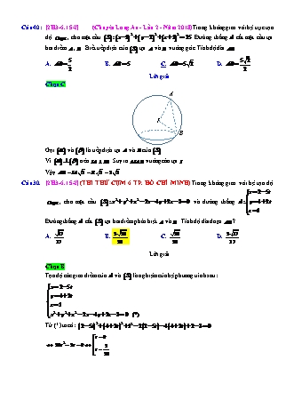 Trắc nghiệm Hình học Lớp 12 tách từ đề thi thử THPT Quốc gia - Chương 3 - Chủ đề 6: Toán tổng hợp về phương pháp tọa độ không gian - Dạng 15: Tìm giao điểm của đường thẳng và mặt cầu - Mức độ 2 - Năm học 2017-2018 (Có đáp án)