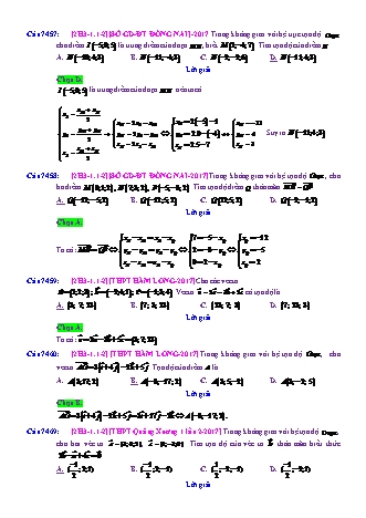 Trắc nghiệm Hình học Lớp 12 tách từ đề thi thử THPT Quốc gia - Chương 3 - Chủ đề 1: Hệ trục tọa độ - Dạng 1: Tìm tọa độ điểm, tọa độ vec tơ thỏa điều kiện cho trước - Mức độ 2 - Năm học 2017-2018 (Có đáp án)