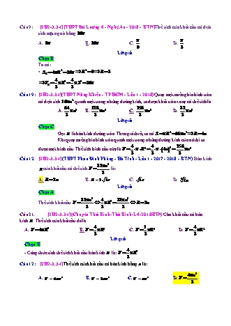 Trắc nghiệm Hình học Lớp 12 tách từ đề thi thử THPT Quốc gia - Chương 2 - Chủ đề 3: Khối cầu - Dạng 3: Tính thể tích khối cầu - Mức độ 1 - Năm học 2017-2018 (Có đáp án)