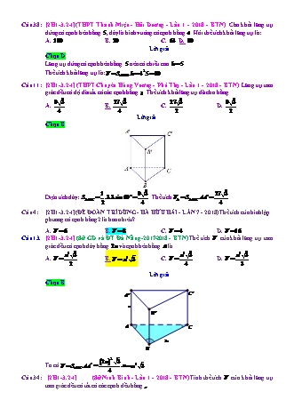 Trắc nghiệm Hình học Lớp 12 tách từ đề thi thử THPT Quốc gia - Chương 1 - Chủ đề 3: Thể tích khối lăng trụ - Dạng 2: Khối lăng trụ đều - Mức độ 1 - Năm học 2017-2018 (Có đáp án)
