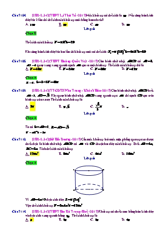 Trắc nghiệm Hình học Lớp 12 tách từ đề thi thử THPT Quốc gia - Chương 2 - Chủ đề 2: Khối trụ - Dạng 3: Tính thể tích khối trụ, khối liên quan trụ - Mức độ 1 - Năm học 2017-2018 (Có đáp án)