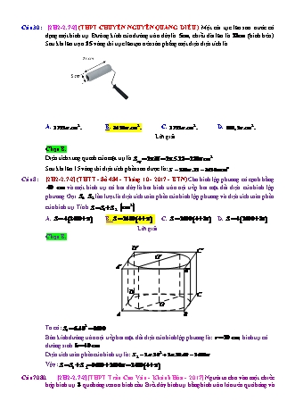 Trắc nghiệm Hình học Lớp 12 tách từ đề thi thử THPT Quốc gia - Chương 2 - Chủ đề 2: Khối trụ - Dạng 7: Toán thực tế, liên môn liên quan khối trụ - Mức độ 2 - Năm học 2017-2018 (Có đáp án)