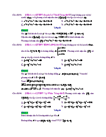 Trắc nghiệm Hình học Lớp 12 tách từ đề thi thử THPT Quốc gia - Chương 3 - Chủ đề 2: Phương trình mặt cầu - Dạng 11: Phương trình mặt cầu biết tâm, thỏa điều kiện khác - Mức độ 1 - Năm học 2017-2018 (Có đáp án)