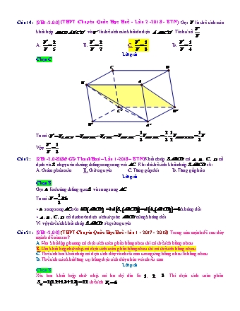 Trắc nghiệm Hình học Lớp 12 tách từ đề thi thử THPT Quốc gia - Chương 1 - Chủ đề 2: Thể tích khối chóp - Câu hỏi chưa phân dạng - Mức độ 2 - Năm học 2017-2018 (Có đáp án)