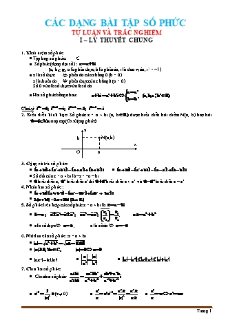 Tự luận và trắc nghiệm Toán Lớp 12 - Các dạng bài tập số phức (Có đáp án)